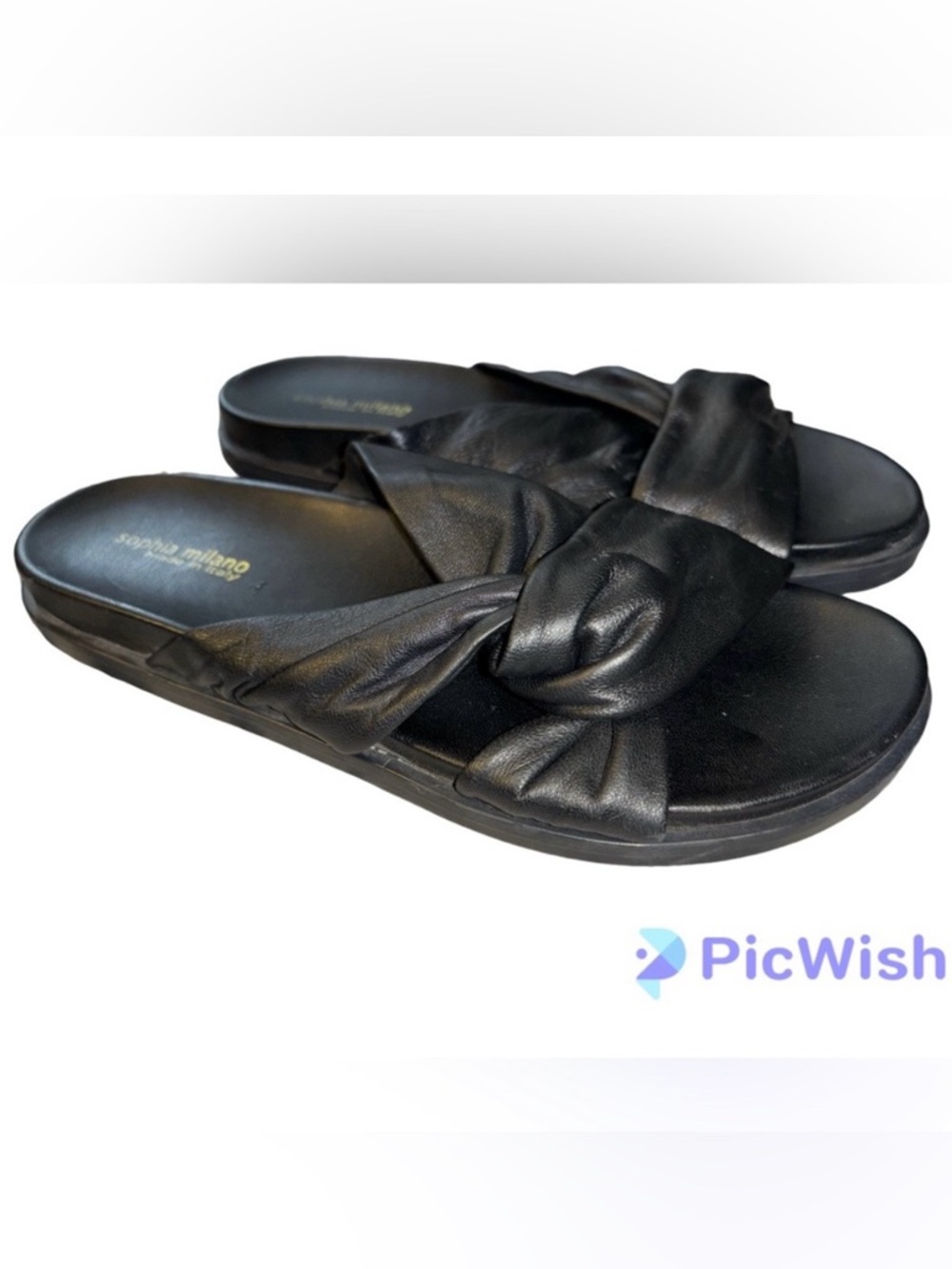Sophia Milano Shoes Womens Size 40/9 Black Leather Slide Sandals